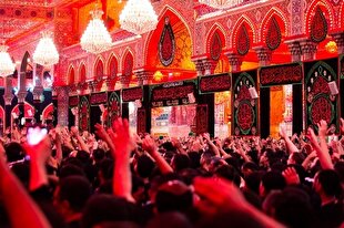 حلقه‌های سینه‌زنی جوانان بحرینی در حرم سیدالشهدا(ع) + فیلم و عکس