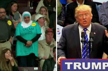 Una donna musulmana protesta in silenzio al comizio di Trump, espulsa dalla sala